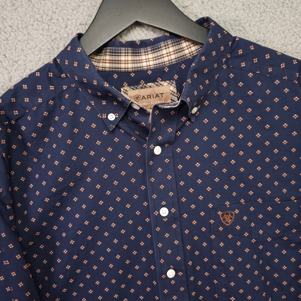 Ariat Kaiser Shirt Mens XXL Blue Tan Geo Print Long Sleeve Wrinkle Free Rodeo - Picture 9 of 16